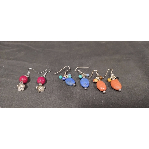 10 - 7 pairs of ladies earrings made from various semi precious stones and other materials