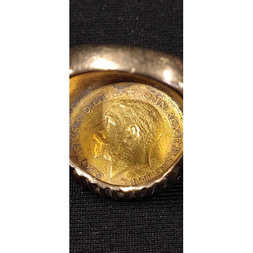 13 - 22ct Gold half sovereign 1911 mounted in a 9 ct gold ring size P. total weight 13.20g