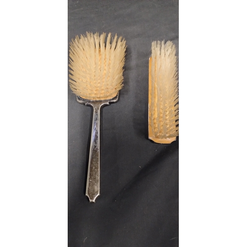 49 - Silver plated pale green engine turned brush set