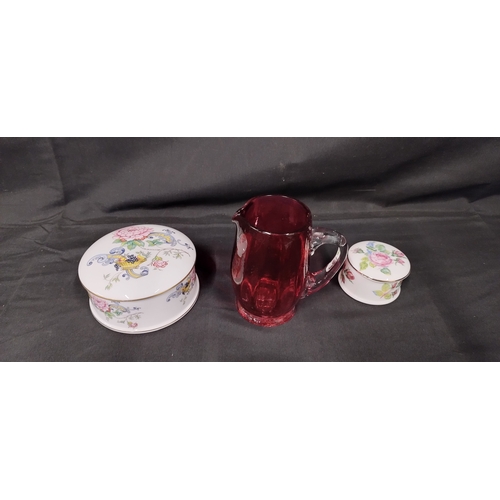 75 - Various glassware including Murano glass basket, cranberry glass jug, collection of thimbles includi... 