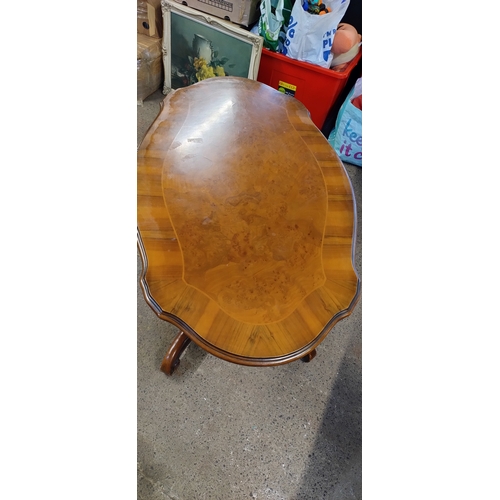 97 - Walnut veneer coffee table. Measures approx H 55 x W 120 x D 72 cm collection only