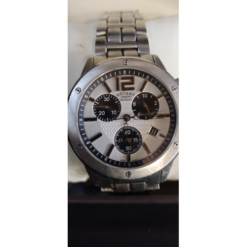 108 - Boxed Gents Rotary chronograph watch with metal strap