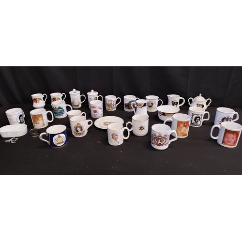 136 - Selection of Various cups, commemorative and decorated