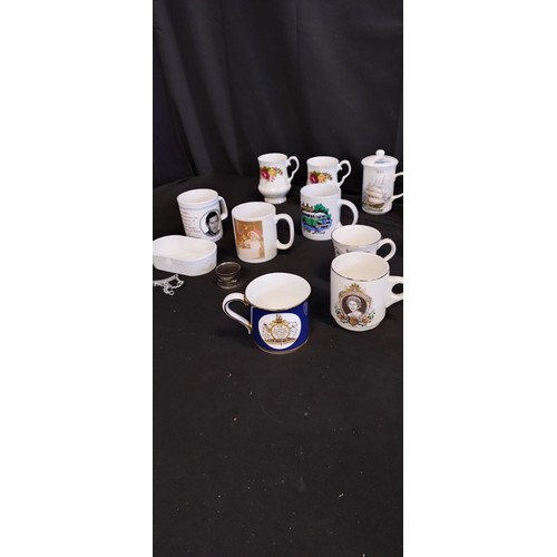 136 - Selection of Various cups, commemorative and decorated