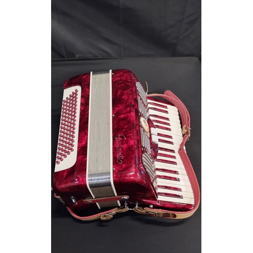 142 - 1970 Galanti 120 bass compact piano accordion, in beautiful condition red metallic casing and red ke... 