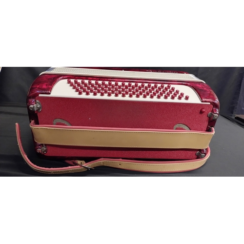 142 - 1970 Galanti 120 bass compact piano accordion, in beautiful condition red metallic casing and red ke... 