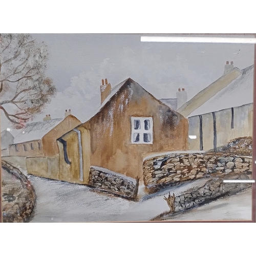 151 - Village Water colour picture by J.Bramley. Measures approx 45 x 55 cm