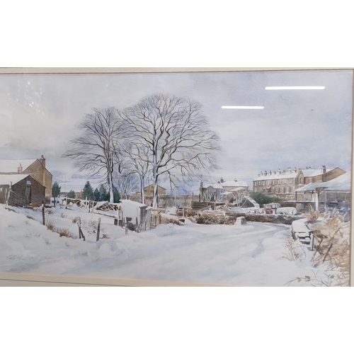 152 - Framed watercolour painting of a winter village scene by G.H.Nuttall 1994. Measures approx 56 x 74 c... 