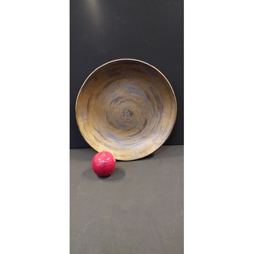 222 - Large Corris Craft stoneware bowl with gold highlights. Measures approx 34.5 diameter