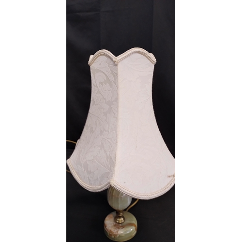 366 - Onyx and brass table lamp with cream jacquard shade bayonet fitting