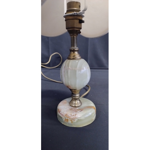 366 - Onyx and brass table lamp with cream jacquard shade bayonet fitting