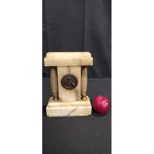 367 - Alabaster Wind up Mantle clock. Measures approx H 25.5 x W 19 x D 8 cm