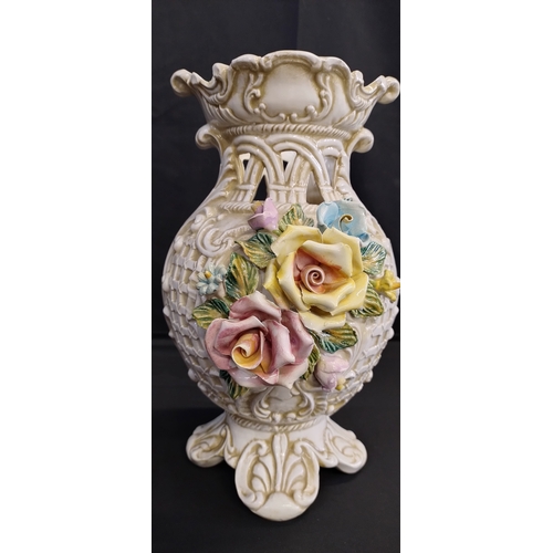 381 - Large Capodimonte with Rattan and flower detail. Measures approx H 33.5 x W 21.5 x D 22.5 cm. COLLEC... 