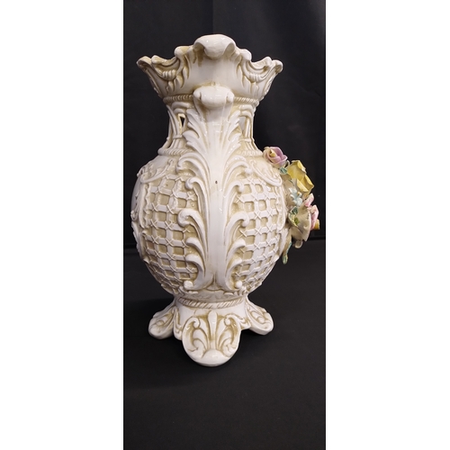 381 - Large Capodimonte with Rattan and flower detail. Measures approx H 33.5 x W 21.5 x D 22.5 cm. COLLEC... 