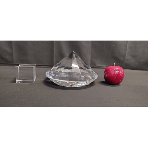 391 - Large faceted Diamond crystal paper Weight with stand. measures approx H 11.5 x W 20 x D 20 cm