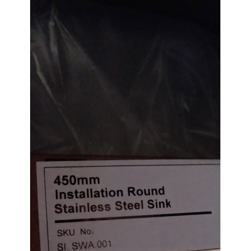 394 - Brand new packaged 450 mm Round stainless steel sink