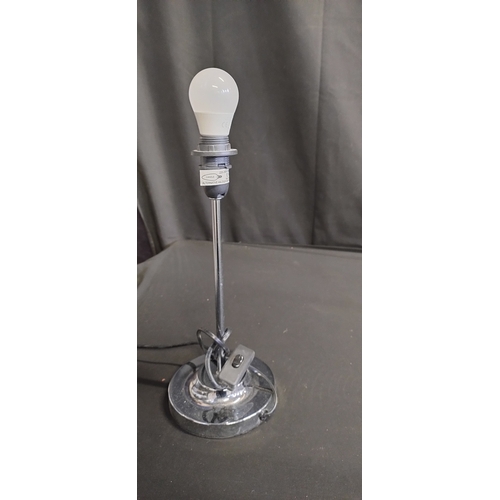 407 - Two lamps, chrome with independent on/ off switch. And a dark wood. Both tested for power