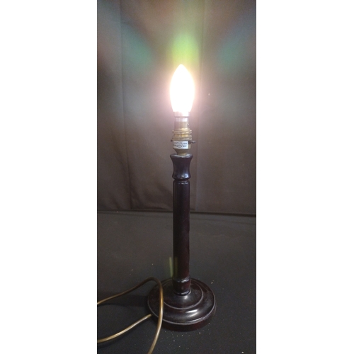 407 - Two lamps, chrome with independent on/ off switch. And a dark wood. Both tested for power