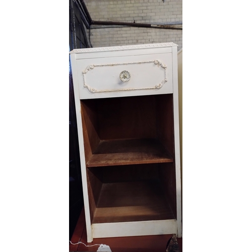 421 - 2 bedside tables with drawer and shelf in white