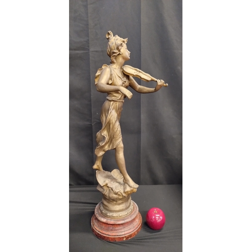 26 - Sculptor Hippolyte, Francois Moreau of a lady playing violin. Missing bow and crack to the base. Mea... 