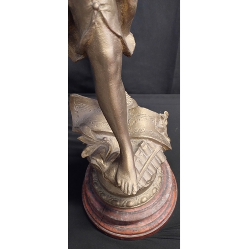 26 - Sculptor Hippolyte, Francois Moreau of a lady playing violin. Missing bow and crack to the base. Mea... 