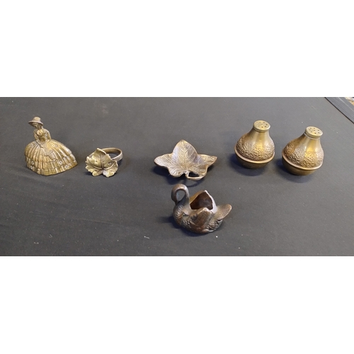 37 - Collection of brassware and copper including copper kettle, brass postal scales, candle holders and ... 