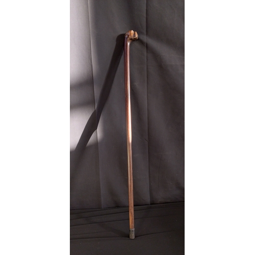 49 - Two wooden walking sticks one has hallmarked silver tip and stem pieces, one is a dark wood boxer do... 