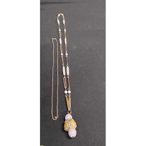 6 - Selection of costume jewellery necklaces including faux pearls and a gold tone bracelet with crystal... 