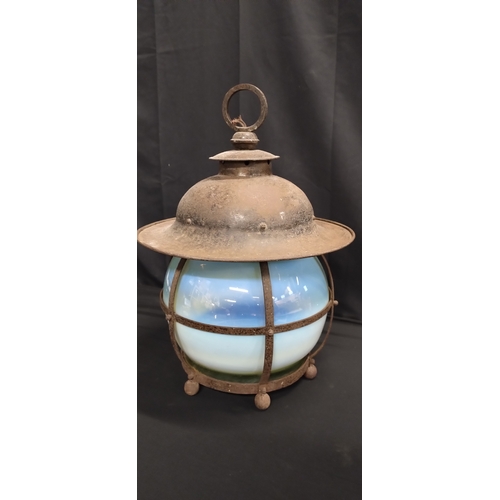 432 - Vintage ships lantern with uranium glass. Measures approx  56.5 x  50.5