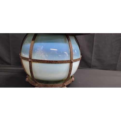 432 - Vintage ships lantern with uranium glass. Measures approx  56.5 x  50.5