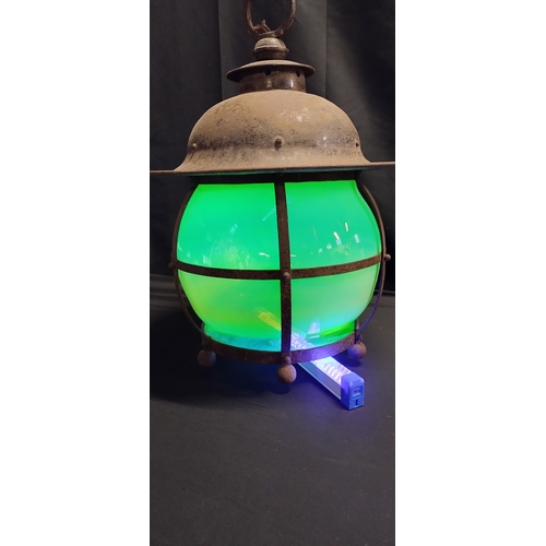 432 - Vintage ships lantern with uranium glass. Measures approx  56.5 x  50.5