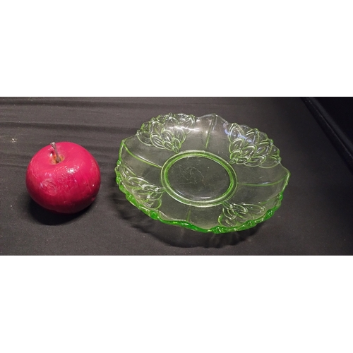 60 - Art deco  uranium glass plate with decoration