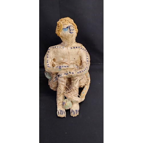 67 - One off Commissioned Hand made Art sculpture of a male in a seated pose. Measures approx H 27 x W 17... 