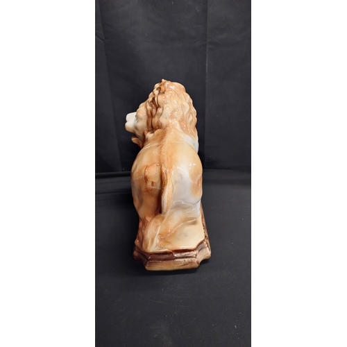 77 - Pair of Victorian Staffordshire ceramic fireplace lions. Measures approx H 27.5 x W 28.5 x D 13 cm b... 