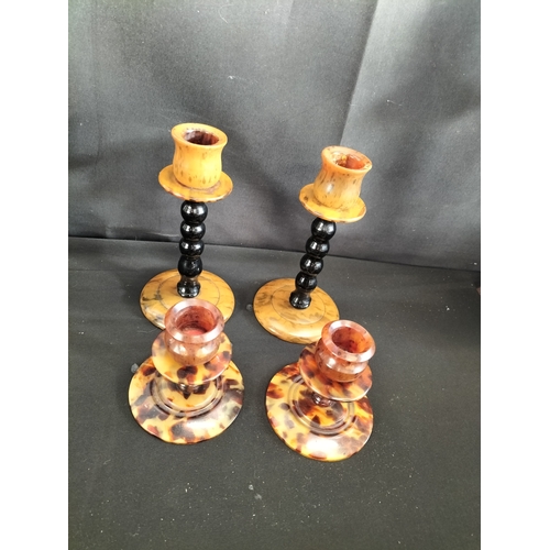 80 - 2 pairs of Vintage faux tortoise shell  candle holders