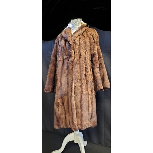 99 - Vintage Rabbit fur coat with loop fastening length approx 104 cm