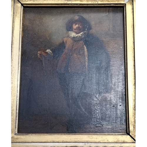 100 - Victorian oil on wood of a cavalier in gilt frame. Artist name Robert (Surname Unknown) dated circa ... 