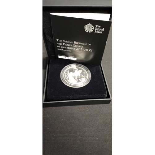 161 - Royal mint.The Second Birthday Of HRH Prince George of Cambridge 2015 UK£5 Silver Proof Coin. Limite... 