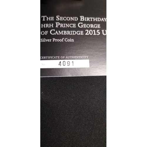 161 - Royal mint.The Second Birthday Of HRH Prince George of Cambridge 2015 UK£5 Silver Proof Coin. Limite... 