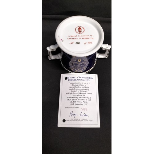 50 - Two  Crown Derby limited edition Loving cups celebrating the 85th birthday of H.M  Queen Elizabeth T... 