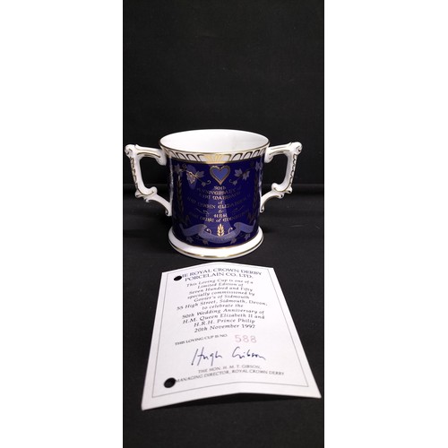 50 - Two  Crown Derby limited edition Loving cups celebrating the 85th birthday of H.M  Queen Elizabeth T... 