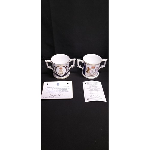 50 - Two  Crown Derby limited edition Loving cups celebrating the 85th birthday of H.M  Queen Elizabeth T... 