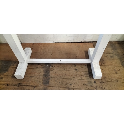 198 - Painted Solid wood Large clothes display rail. With metal hanging bar. Measures approx H 180.5 x W 1... 