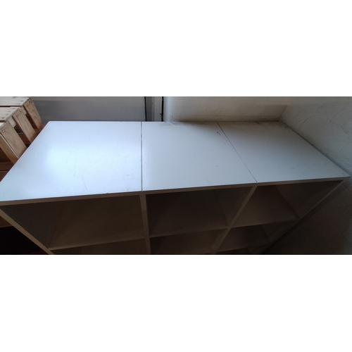 202 - White IKEA 9 bay display unit. Measures approx H 105.5 x W 120 x D 45 cm. Collection only