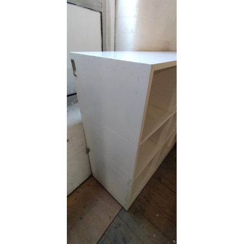 202 - White IKEA 9 bay display unit. Measures approx H 105.5 x W 120 x D 45 cm. Collection only