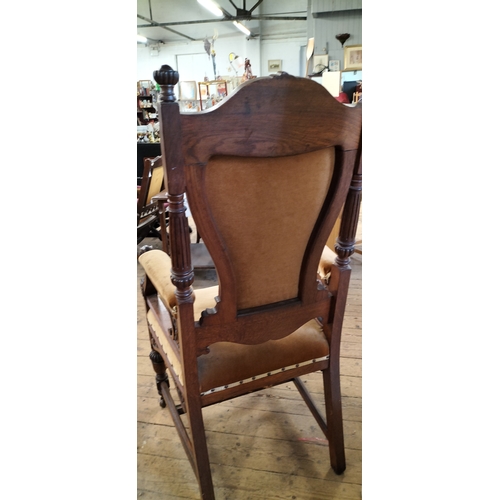 207 - Early mid-century carver throne chair with velvet cushioning and casters to the front Collection onl... 