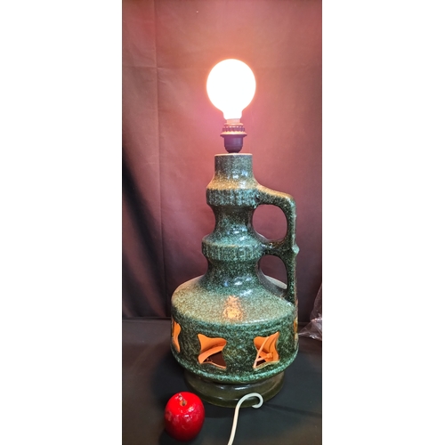 221 - Vintage Skandesco West German green Pottery Lava Floor Lamp Large with 2  bayonet bulb sockets. Test... 