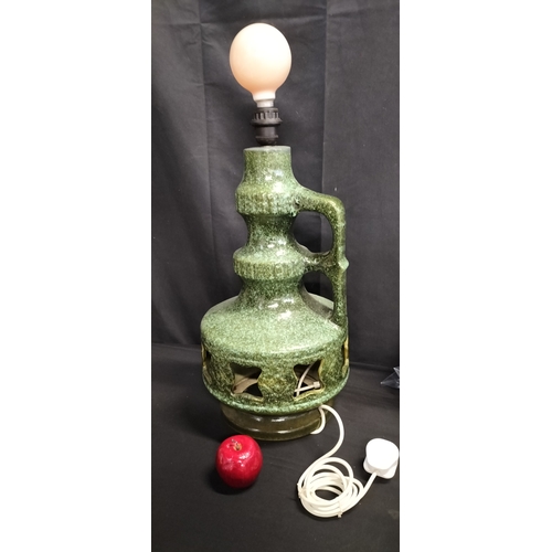 221 - Vintage Skandesco West German green Pottery Lava Floor Lamp Large with 2  bayonet bulb sockets. Test... 