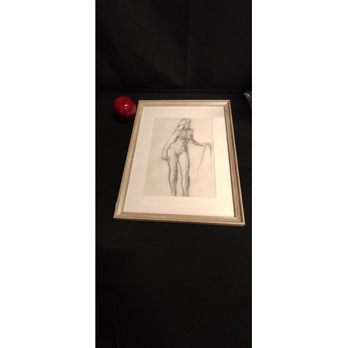 225 - Framed George Horn  black and white Sketch of a woman. Measures approx H 43 x W 33 cm