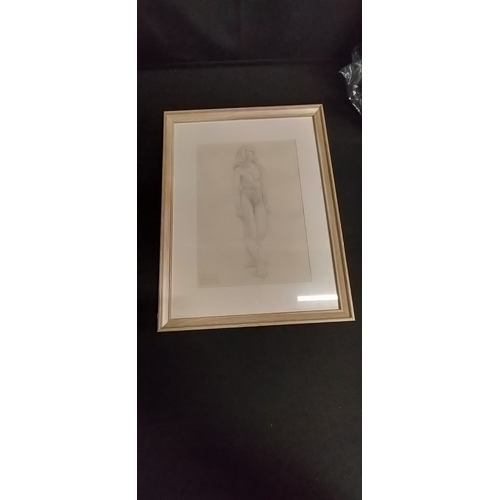 226 - Framed signed black and white life sketch of a woman. Signature ilegeable dated 8.2.49. measures app... 